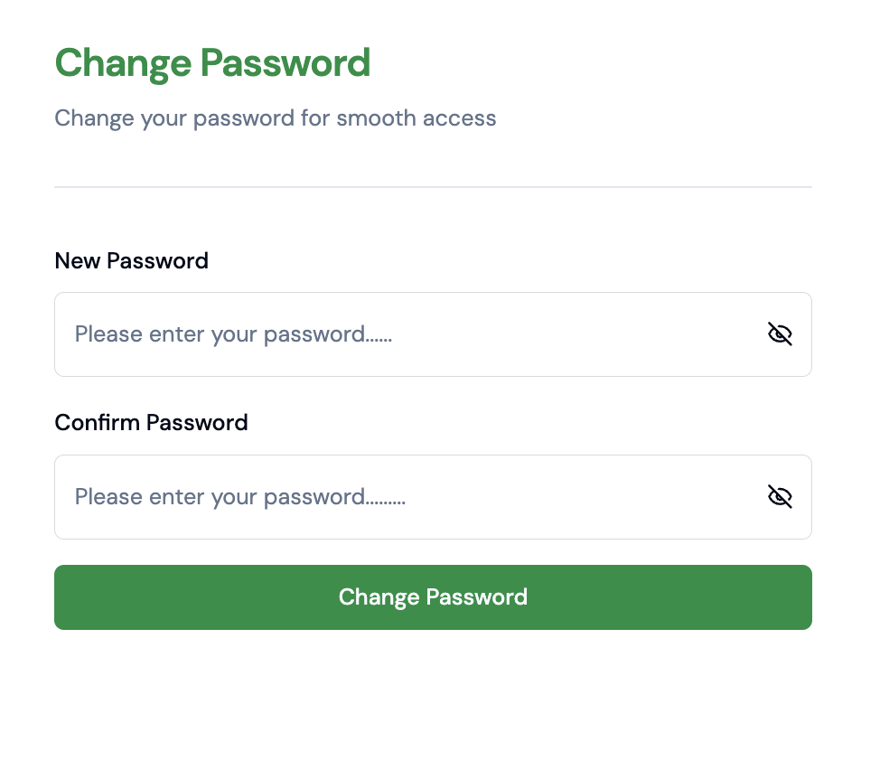 Hajir Khata Change Password screen with new and confirm password fields